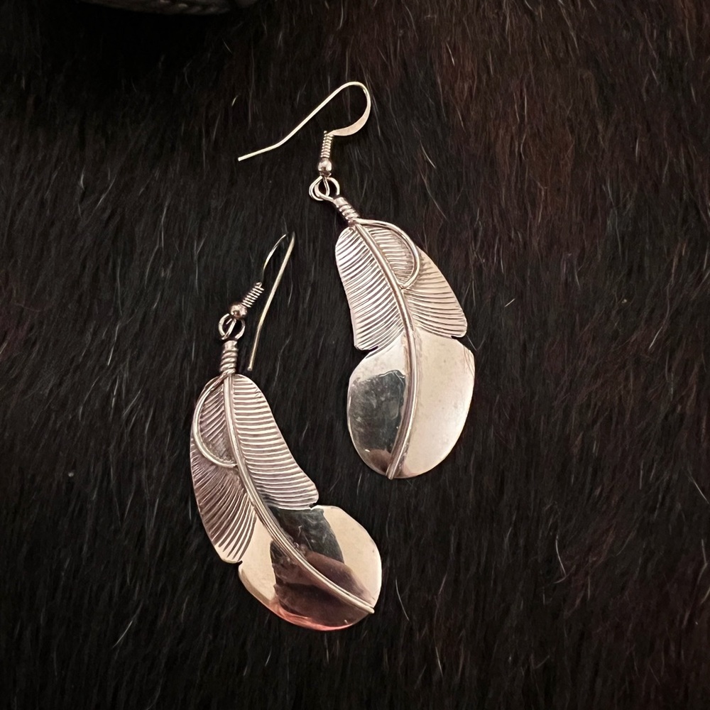 Chris Charley Authentic Sterling Silver Feather Earrings